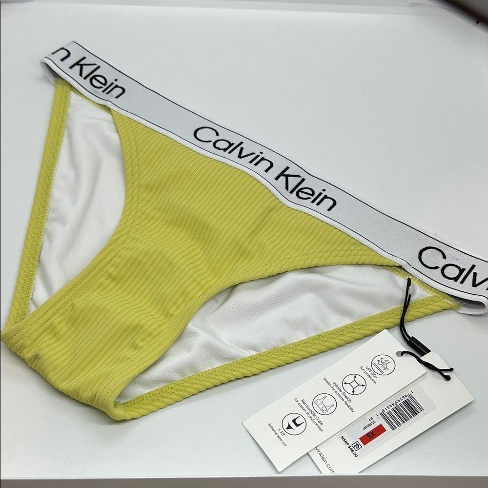 Calvin Klein Women's Lemon YellowLow Waisted Elastic Logo Triangle Bikini Bottom